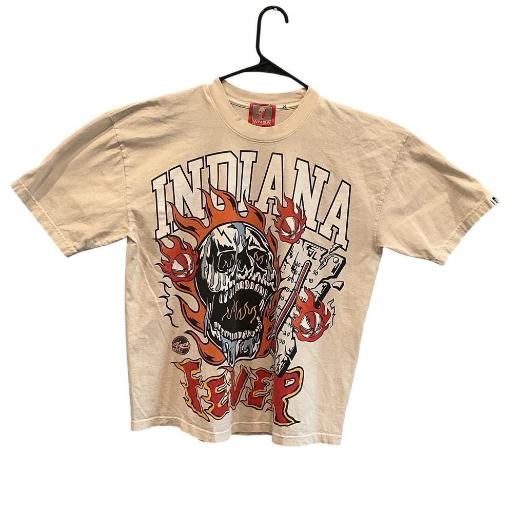Warren Lotas Mens WNBA Indiana Fever T-shirt‎ L Scorching Fever Skull Tee White